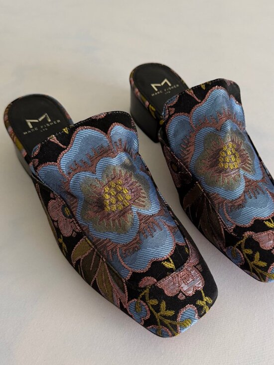 Marc Fisher Shoes - Marc Fisher Metallic Lailey Floral Slip On Square Toe Mules